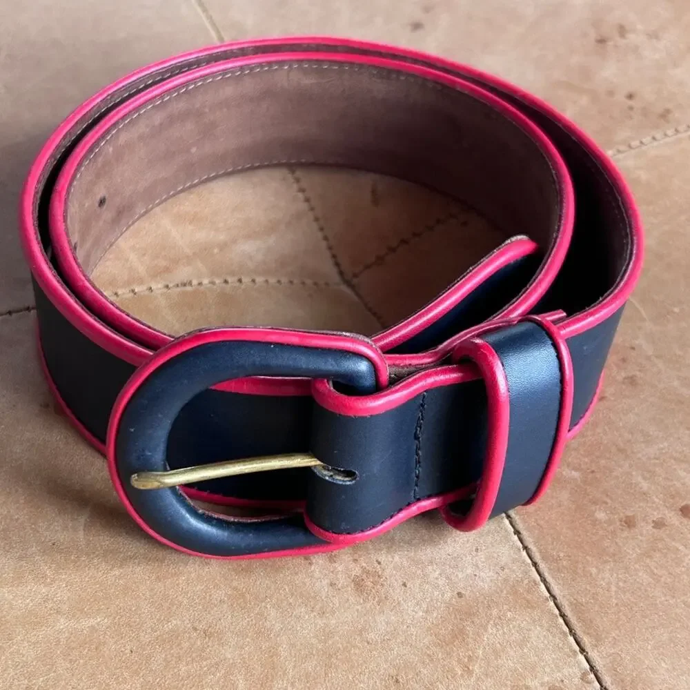 Vintage 90s Leather Belt Womens L Black Red USA Wide Statement Chunky 30
